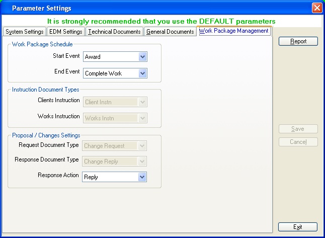 Work Package Management Parameters