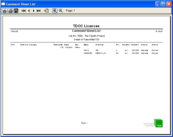 Contents of Transmittal