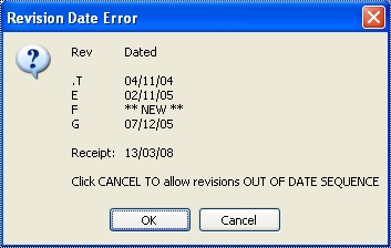 Revisions and Dates "Out of Sequence" Warning